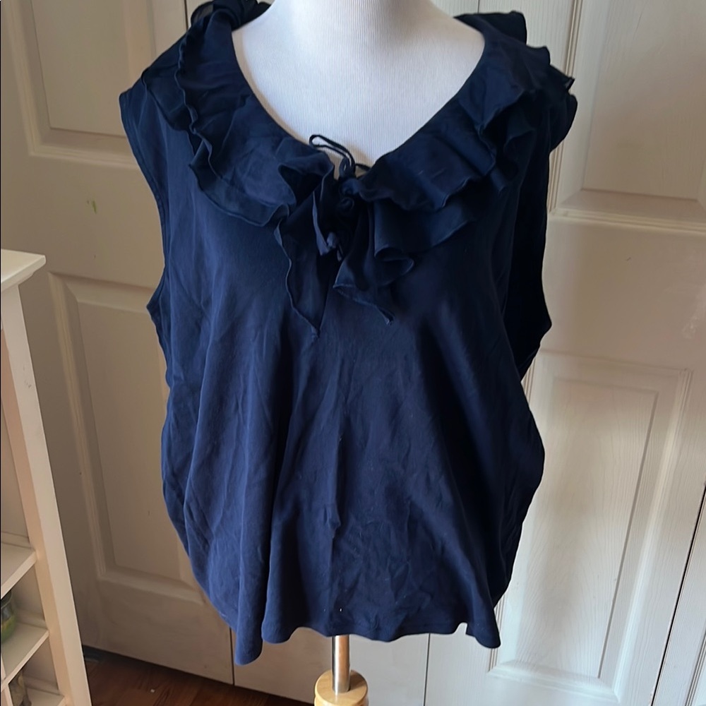 Chaps Blue Ruffled Tie Front Blouse